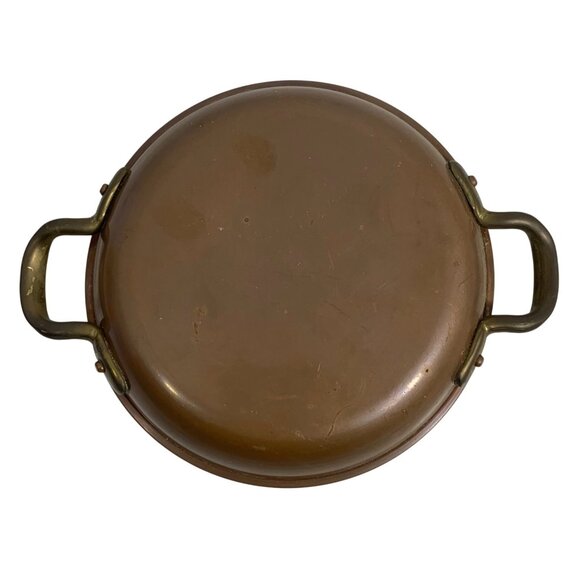 VTG Douro B&M 5.75" Copper Round Pan Tin Interior Brass Handles Made In Portugal - Picture 5 of 8